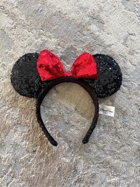 Disney Black Sequin Minnie Ears Headband with Red Sequin Bow